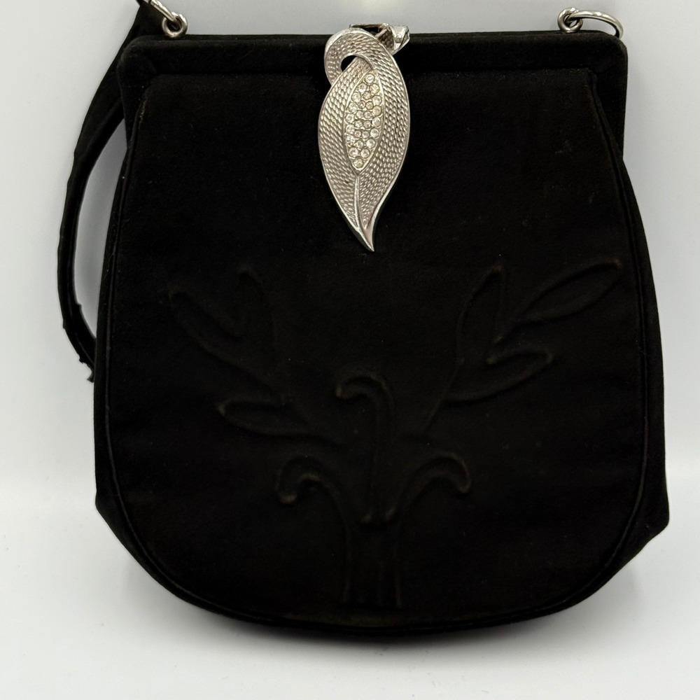 Vintage Paris Sac De Dame Black Suede Rhinestone Clasp Evening Bag Purse Repair